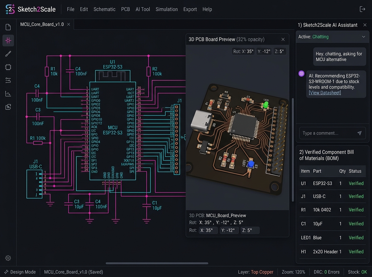 Sketch2Scale Hardware Studio — Schematic to Physical PCB